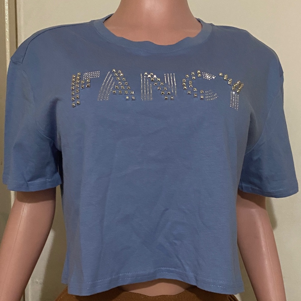 Stylish Blue Kids Crop Top with Studded Design